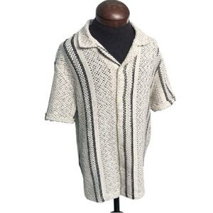 Cactus Man Cream & Black Crochet Woven Striped Resort Cabana Shirt Men's Large